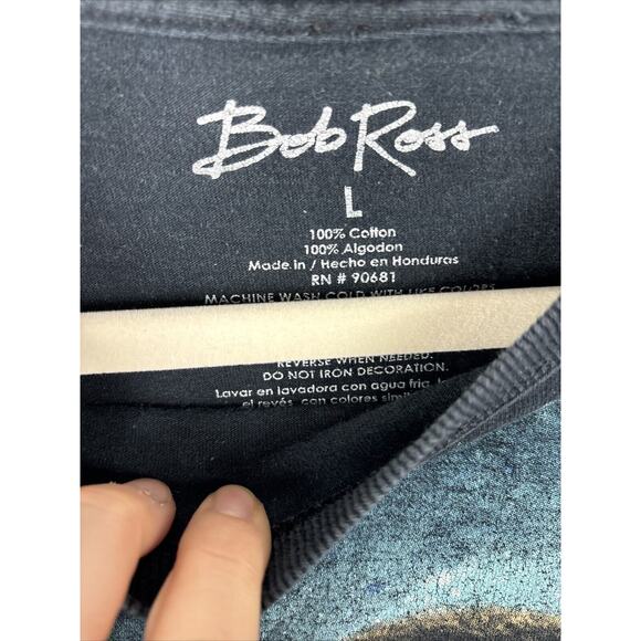 Bob Ross Mens Shirt Black Size Large Short‎ Sleeve Crewneck Graphic Painter Read - Picture 5 of 11
